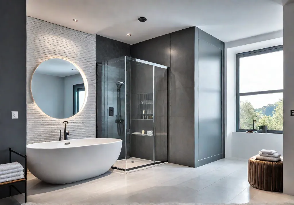A brightly lit modern bathroom designed for a family with slipresistant flooringfeat