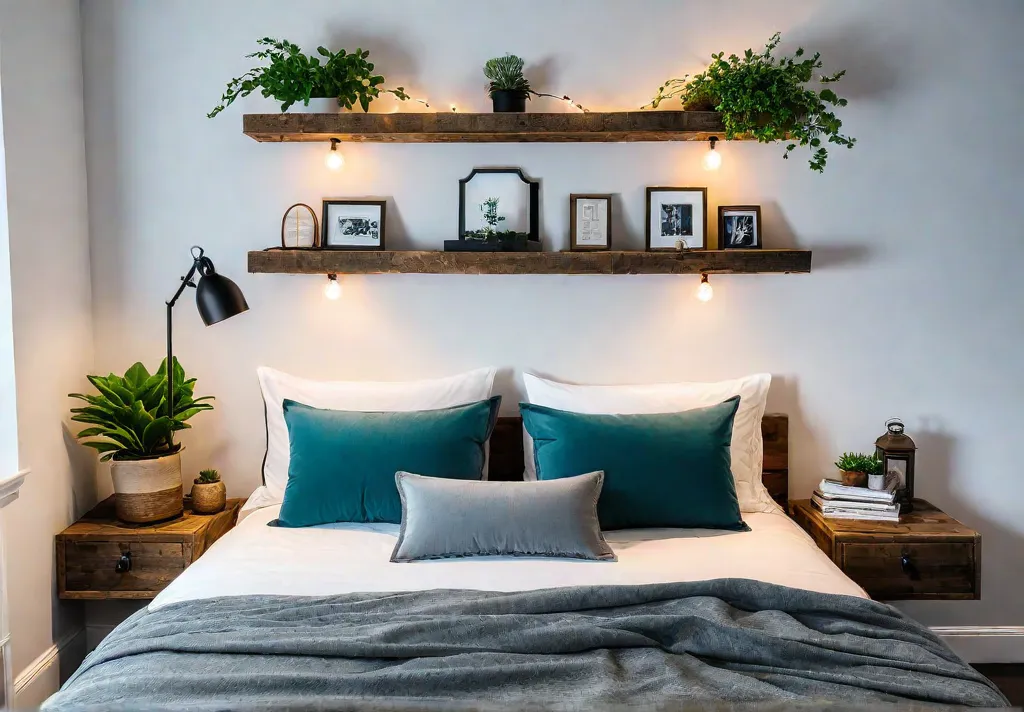 A cozy inviting tiny bedroom transformed into a peaceful retreat with afeat