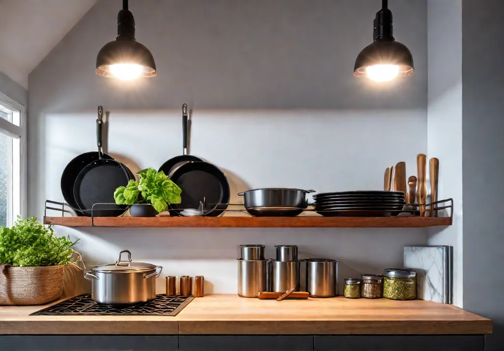 A small brightly lit kitchen with a clean and organized aesthetic featuringfeat
