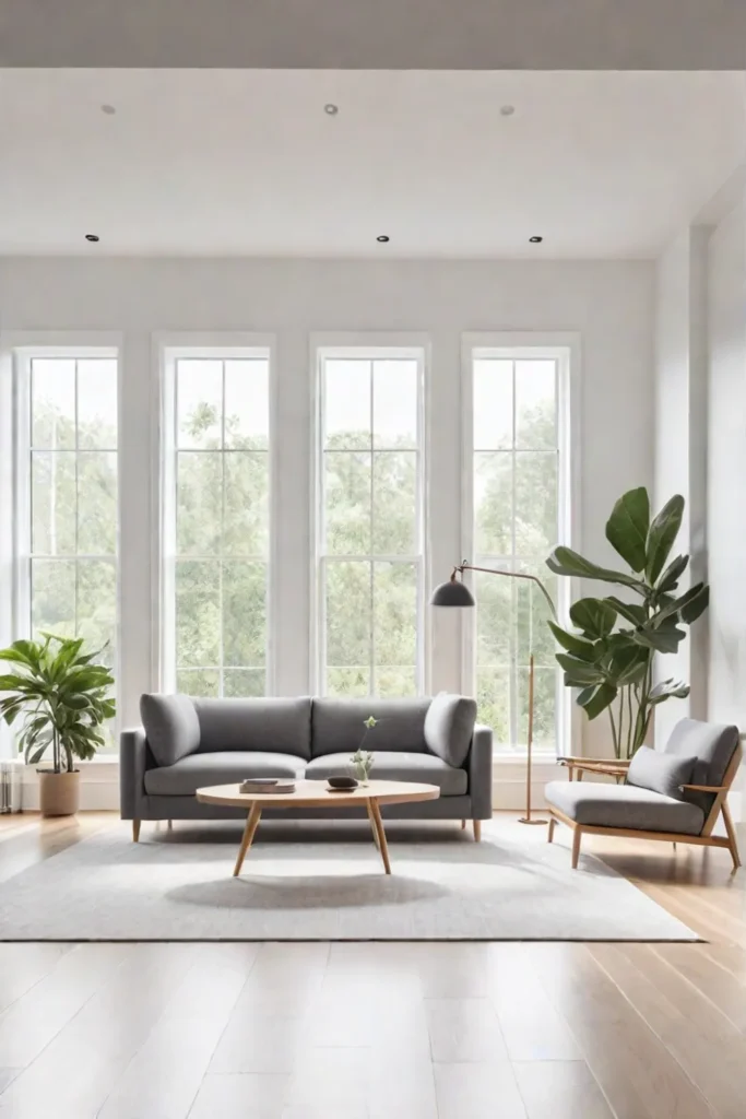 A serene living room with natural light and a connection to nature