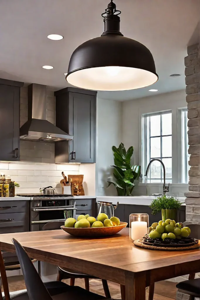 Affordable lighting options illuminate a kitchen table
