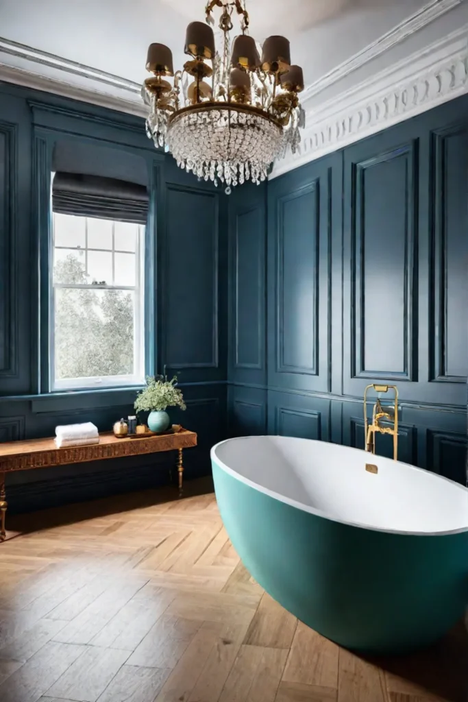 Bathroom with bold colors unique lighting vessel sink