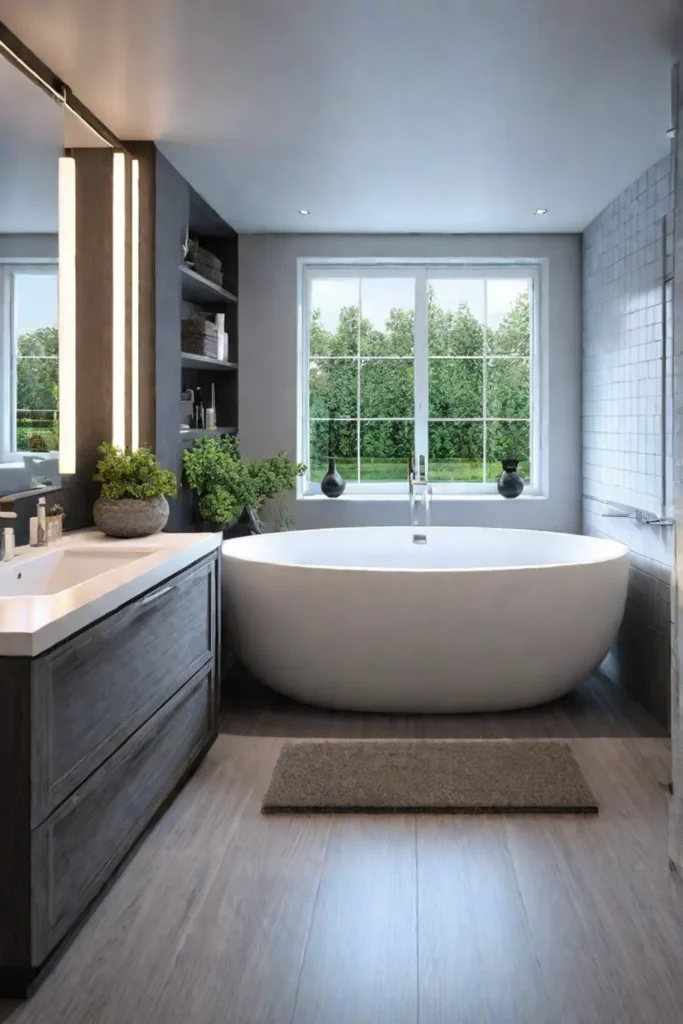 Bathroom with durable materials storage solutions