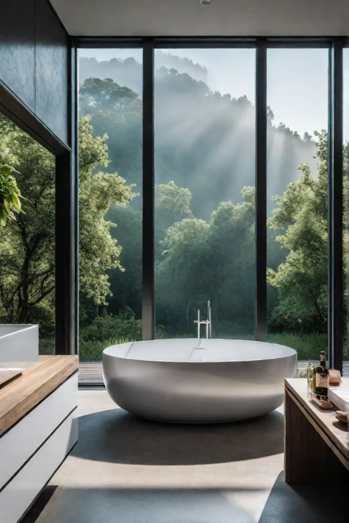Bathroom with natural light and greenery