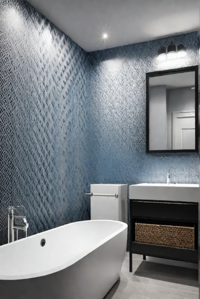 Bold wallpaper small bathroom chic design
