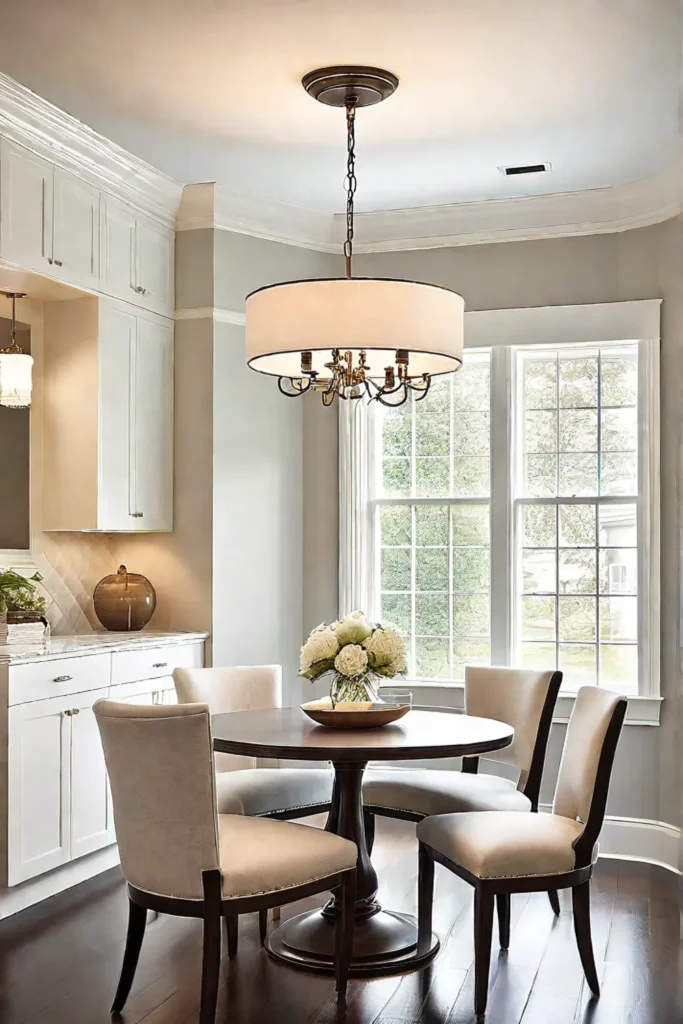 Breakfast nook with round table and semiflush mount lighting