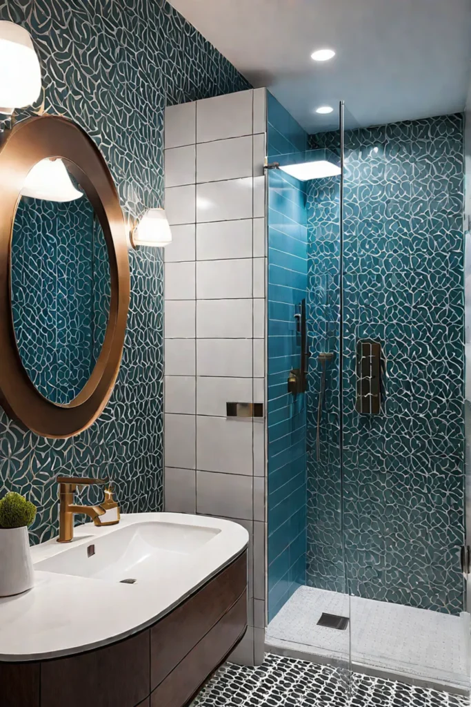 Bright bathroom minimalist fixtures stylish wallpaper