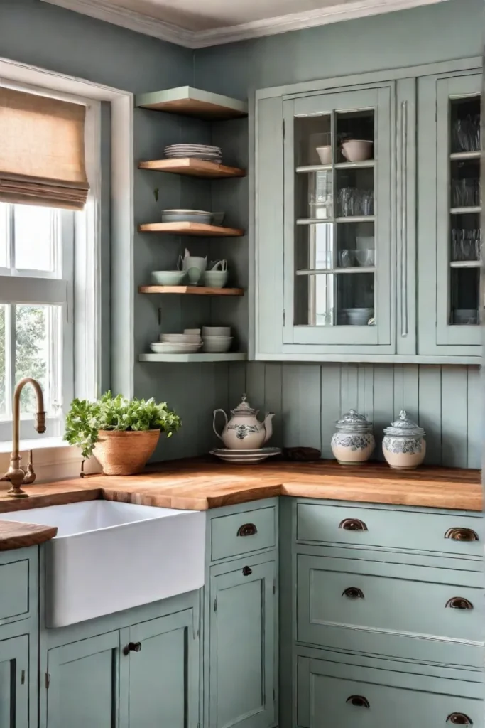 Charming small kitchen with vintage accents and open shelving