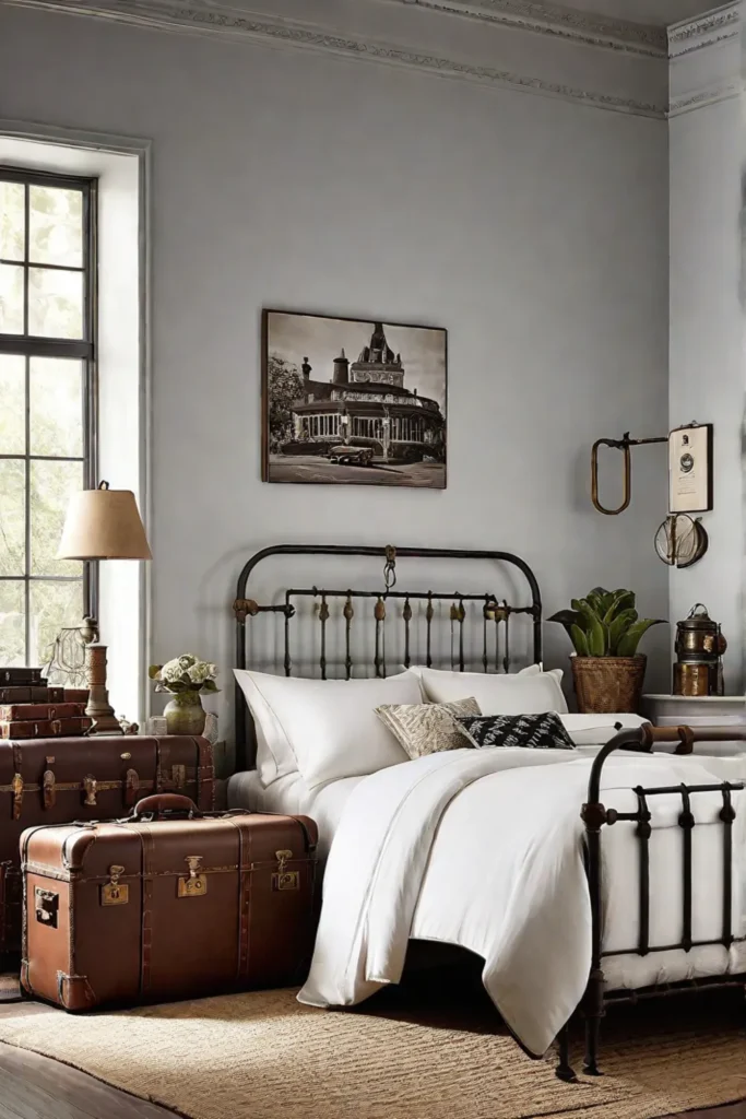 Charming vintageinspired bedroom with antique furniture and unique storage solutions
