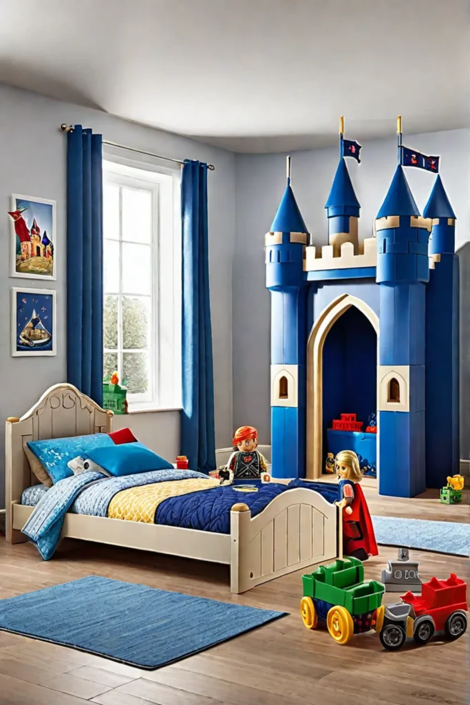 Childs bedroom with a castle bed and dressup corner