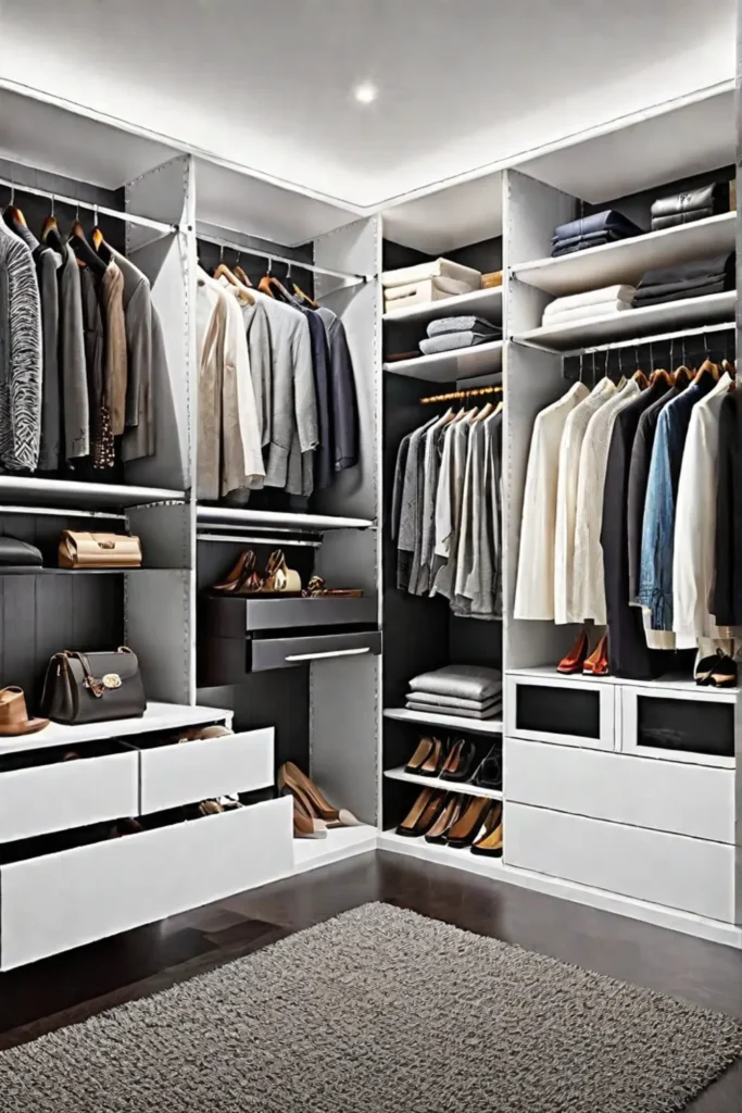 Closet with double hanging rods and shelves for maximized storage