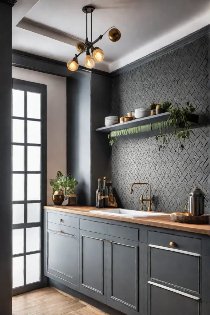 Cohesive kitchen design with removable wallpaper