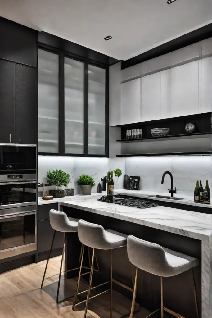 Compact kitchen with smart seating arrangements