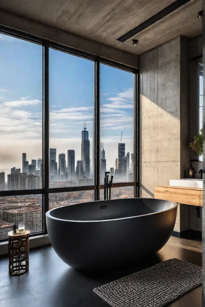 Concrete bathroom freestanding tub minimalist fixtures