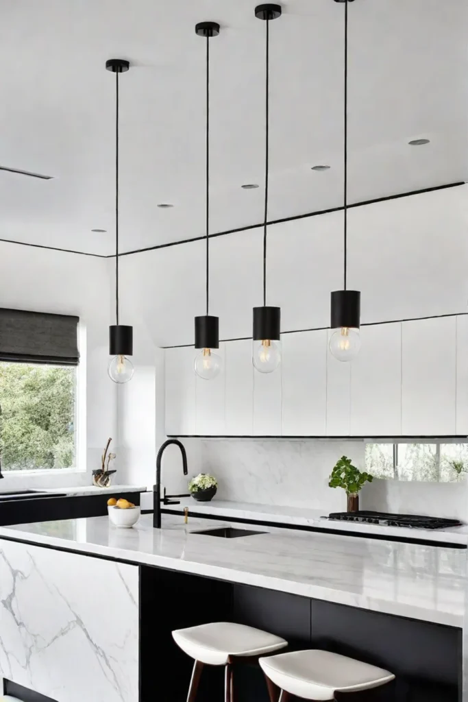 Contemporary kitchen with minimalist pendant lights