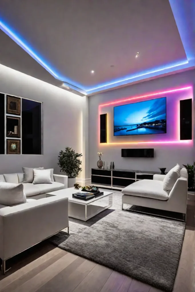 Contemporary living room with LED light strips