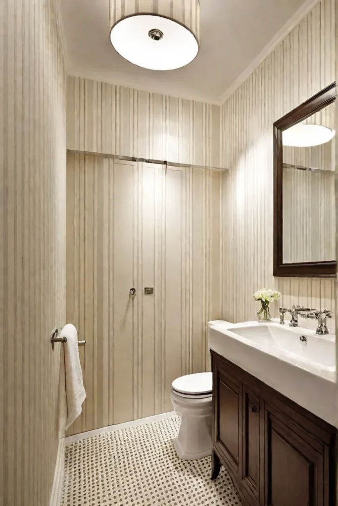 Cream wallpaper striped design spacious bathroom