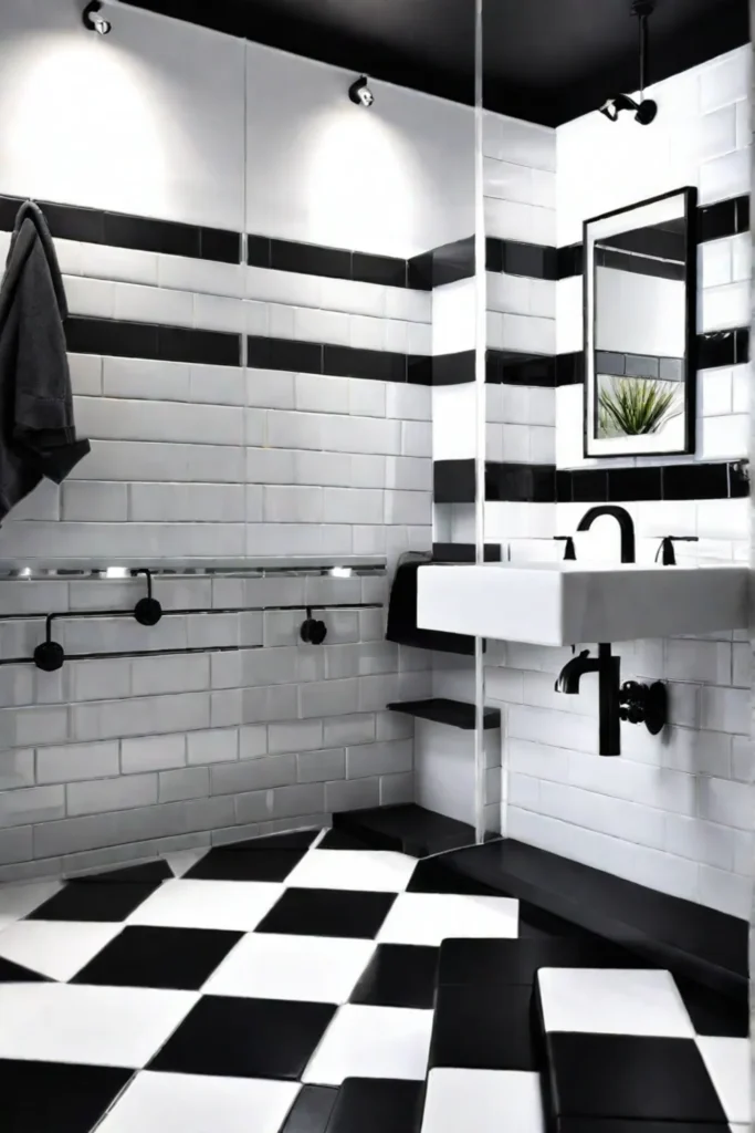 Dramatic bathroom with a striking black and white color scheme