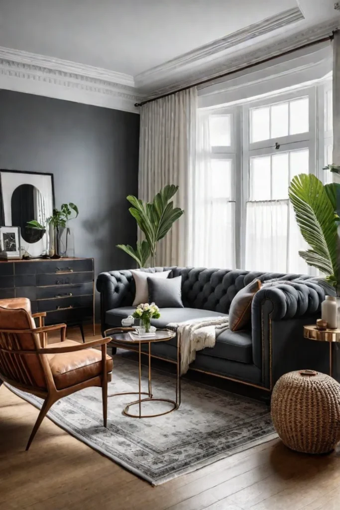 Eclectic living room with mixed furniture styles and textures