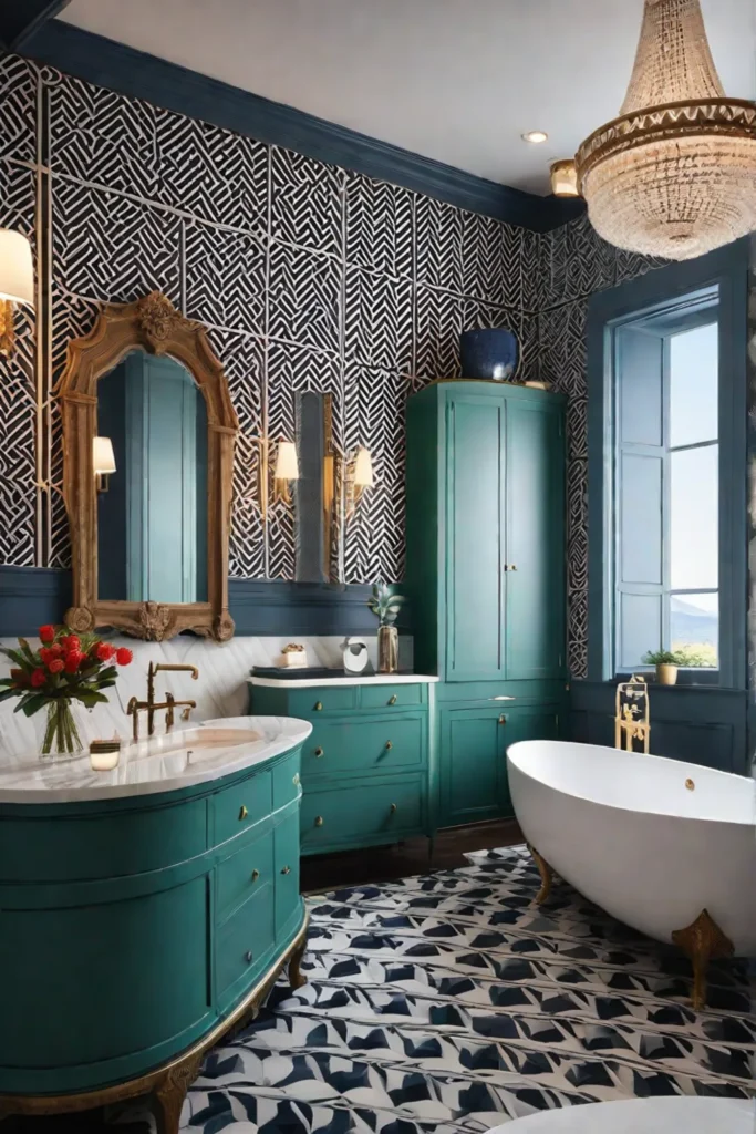 Eclectic bathroom freestanding bathtub vintage vanity