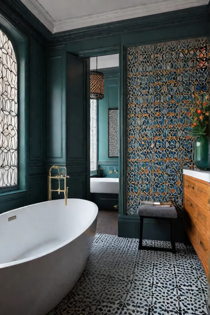 Eclectic bathroom mosaic tiles Moroccan wallpaper