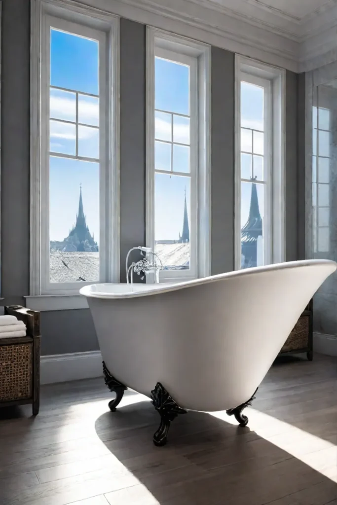 Elegant bathroom with bathtub and natural light