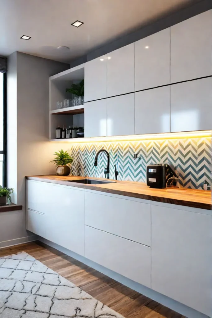 Geometric backsplash in a bright kitchen