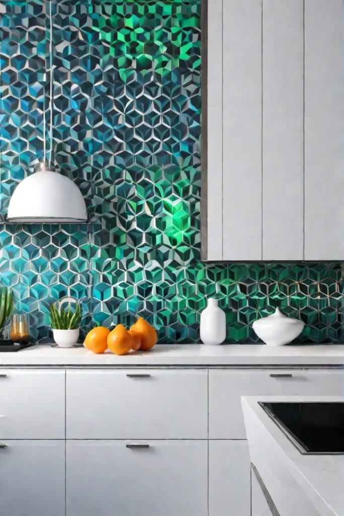 Geometric peelandstick backsplash in a modern kitchen