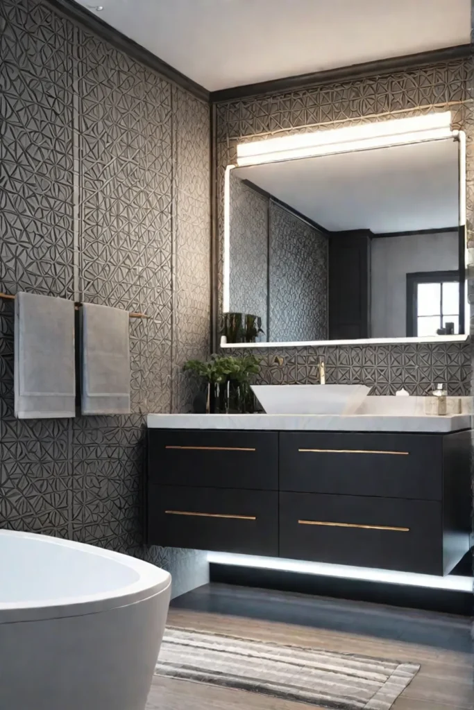 Geometric wallpaper small bathroom modern minimalist