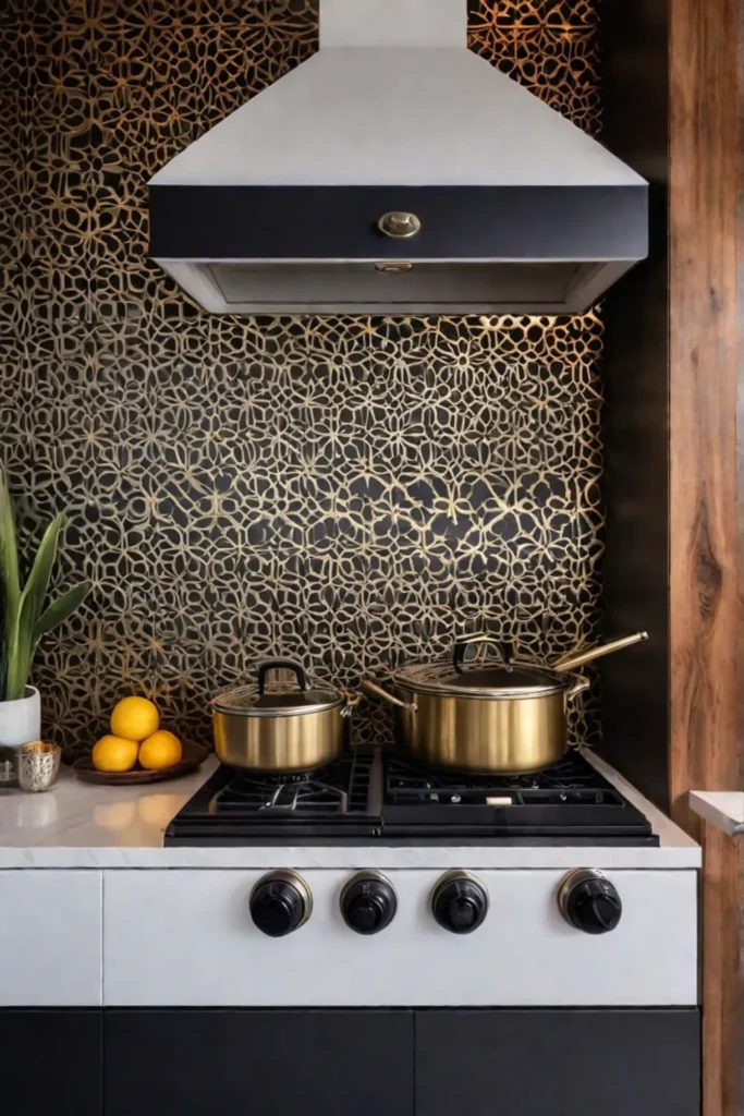 Glamorous kitchen with a metallic stenciled design