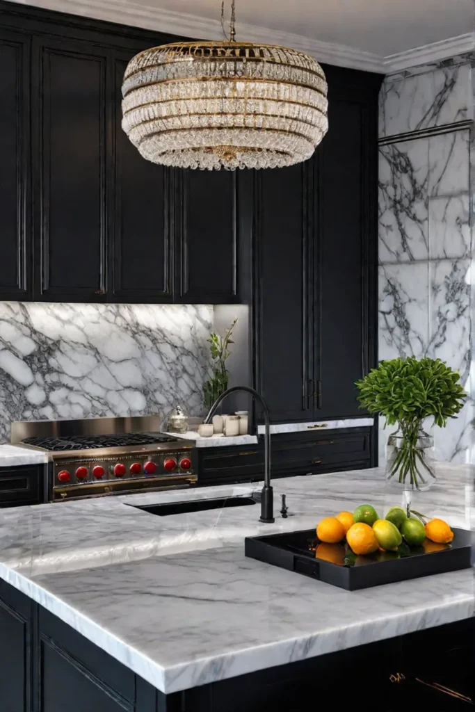 Glamorous kitchen with mirrored backsplash