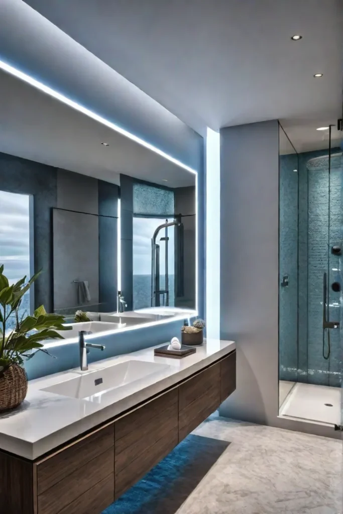 Hightech bathroom with smart shower and bathtub
