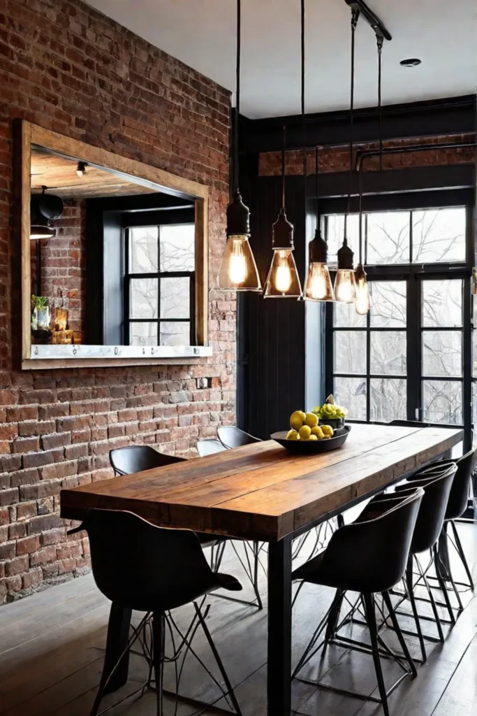 Industrial kitchen with Edison bulb pendant lights