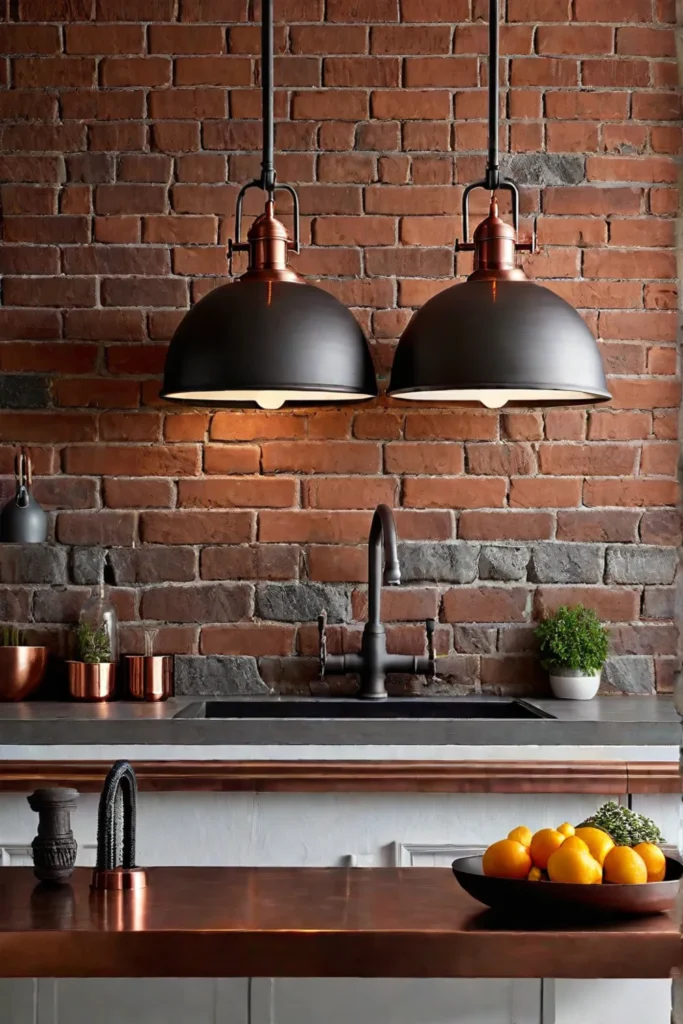 Industrial kitchen with metal pendant lights