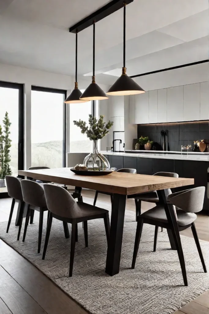Industrialstyle lighting above modern dining table