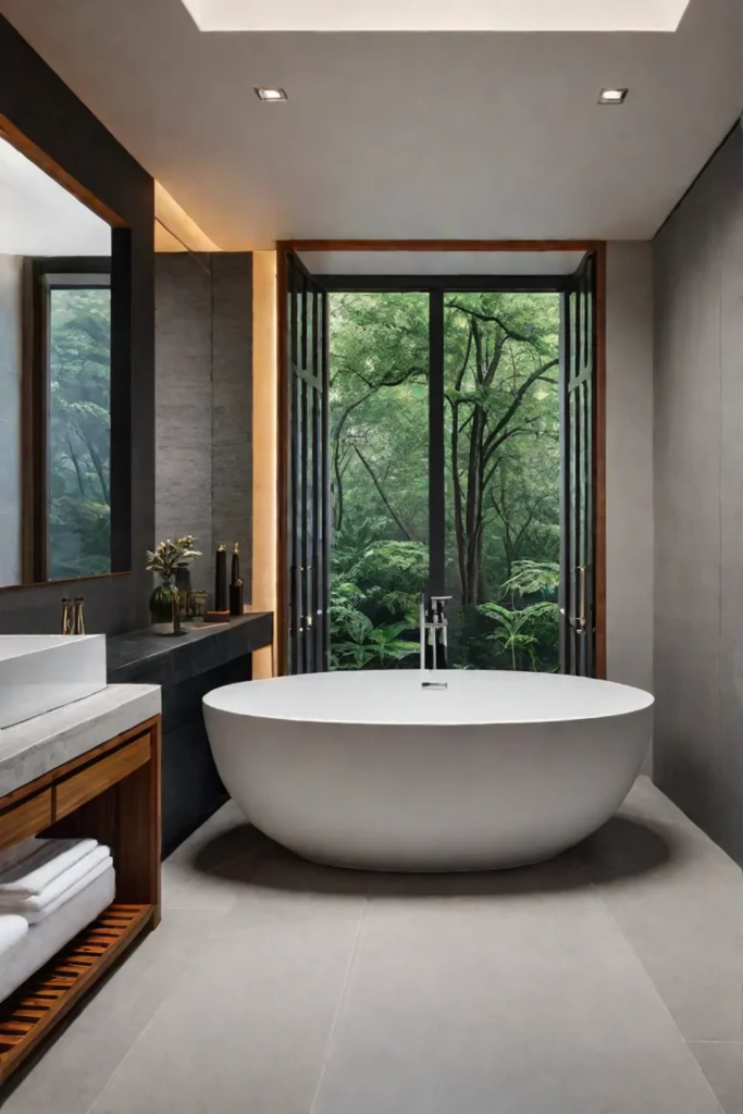 Japaneseinspired bathroom with Ofuro tub