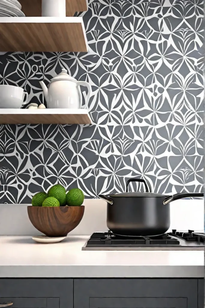 Kitchen with peelandstick graphic wallpaper