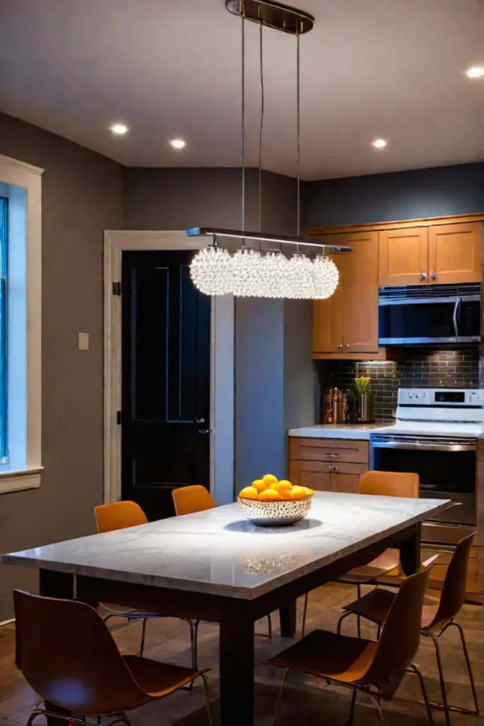 LED lighting illuminates a kitchen table efficiently