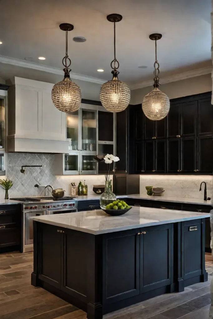 Layered lighting in a moderntraditional kitchen