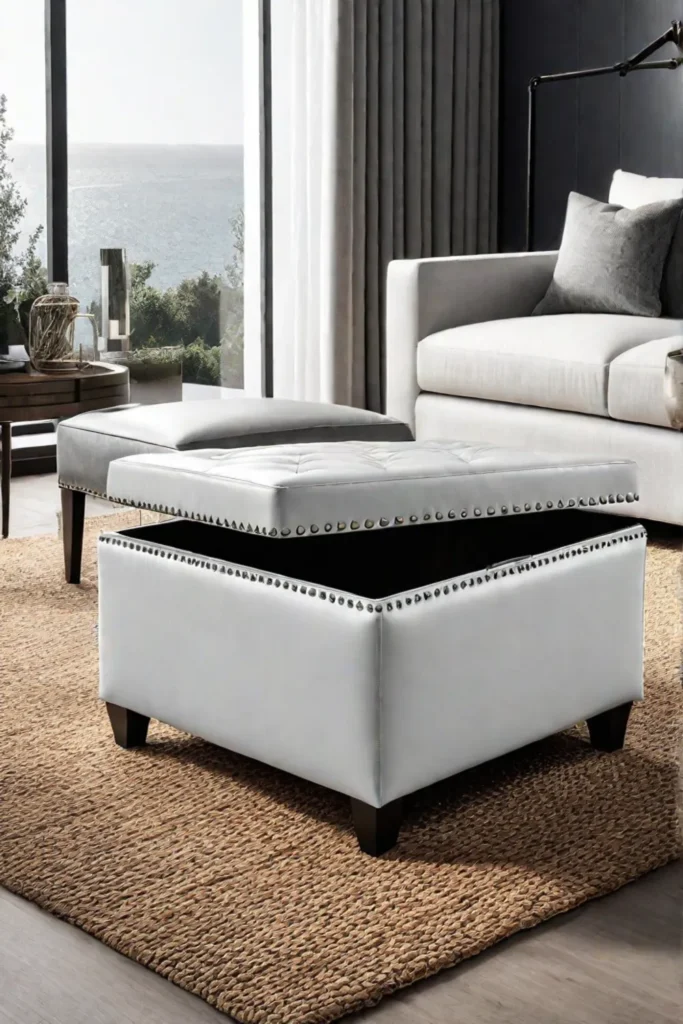 Living room seating with ottomans for storage and style