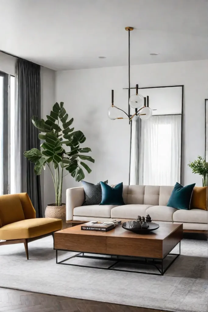 Living room with statement coffee table and geometric shapes