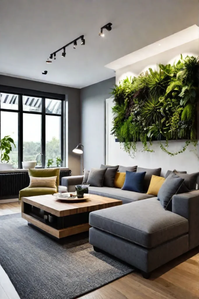 Living room with a vertical garden