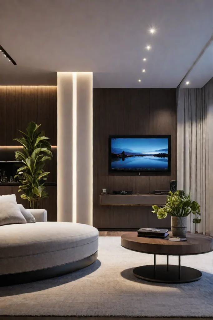 Living room with adjustable smart lighting