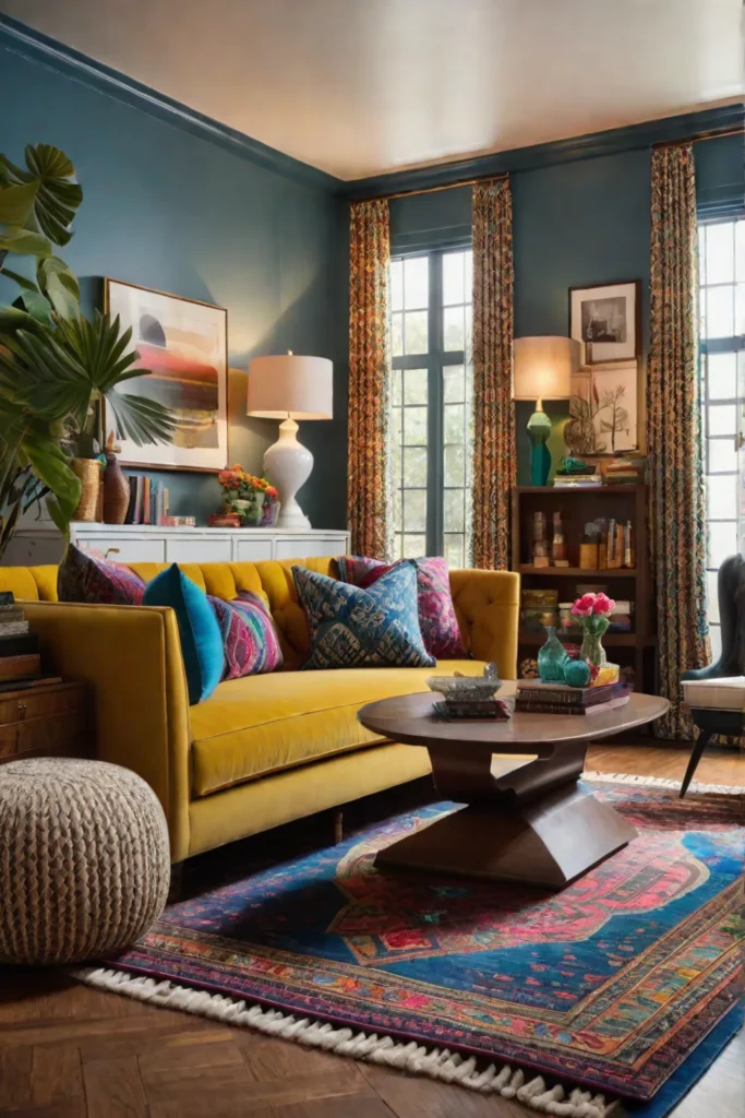 Living room with colorful decor and playful accents