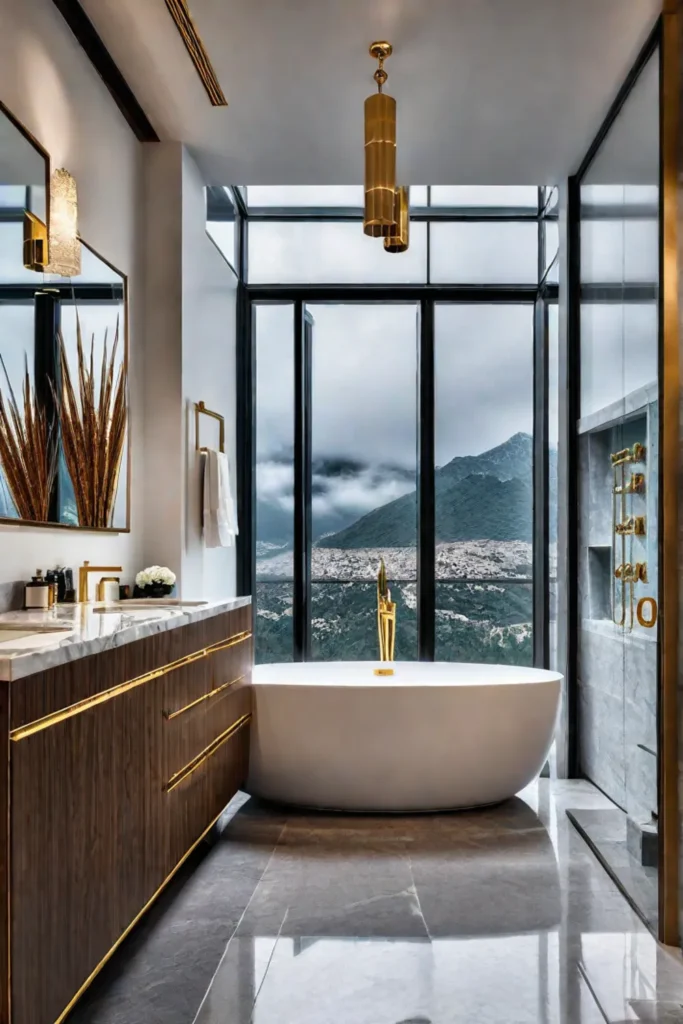 Luxurious bathroom marble countertops soaking tub