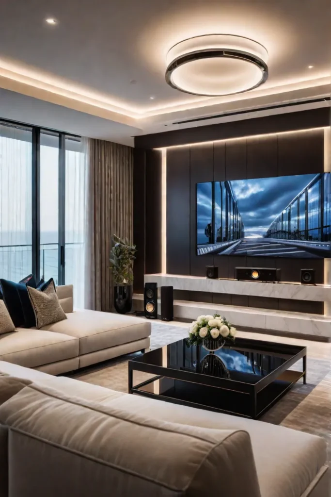 Luxurious living room with smart lighting