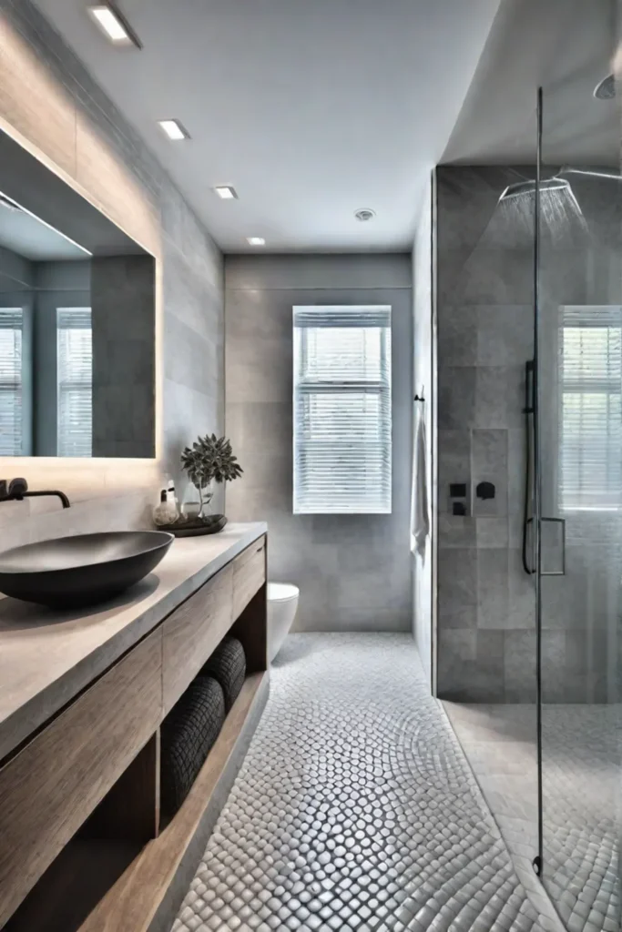 Luxurious small bathroom with walkin shower and natural light