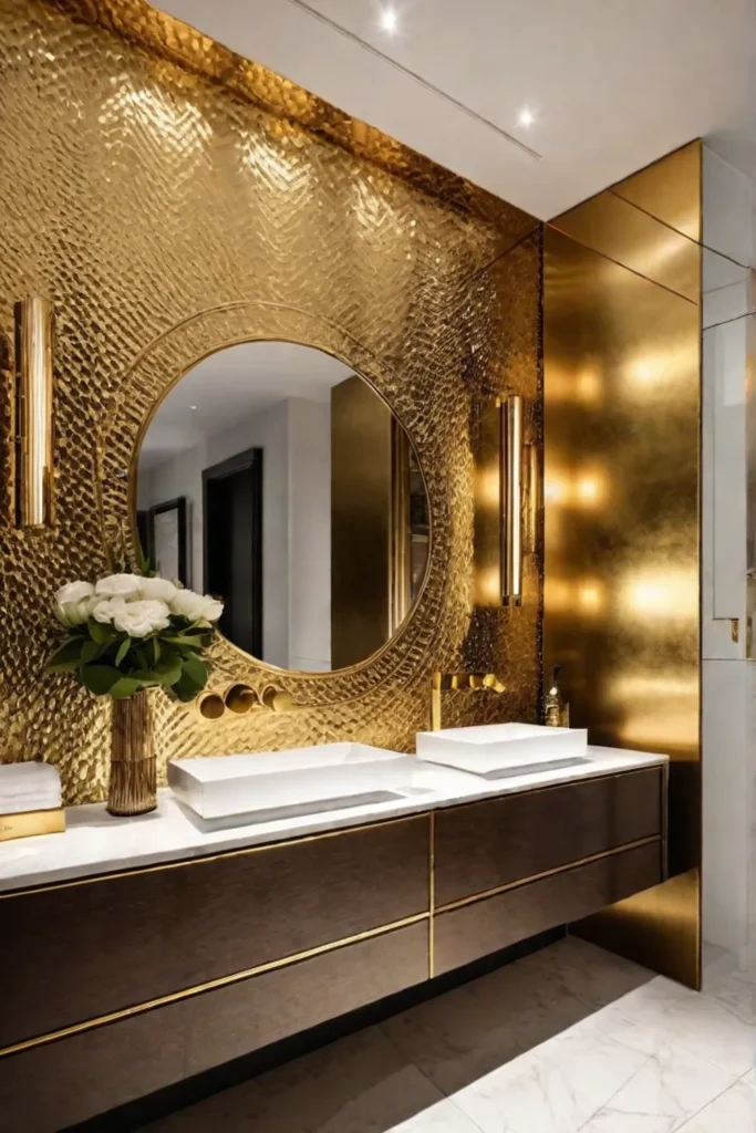 Metallic wallpaper glamorous bathroom luxurious