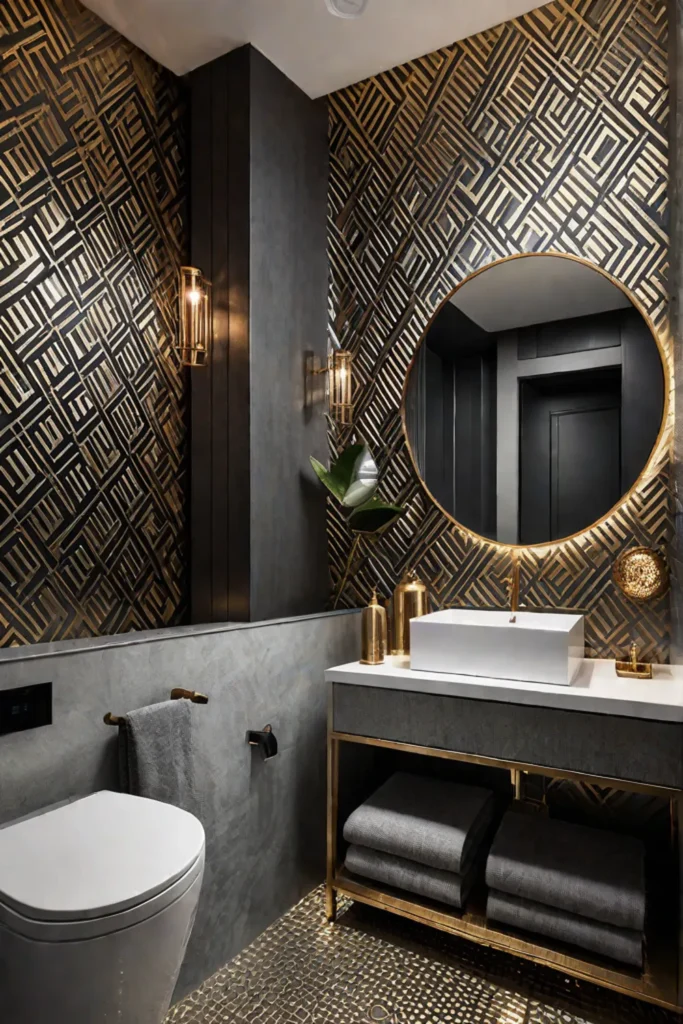 Metallic wallpaper small bathroom glamorous sophisticated