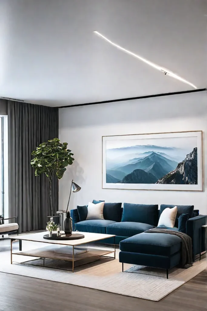 Minimalist living room with hidden smart technology